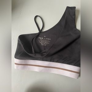 Tan + lines black on shoulder sports bra - worn once
